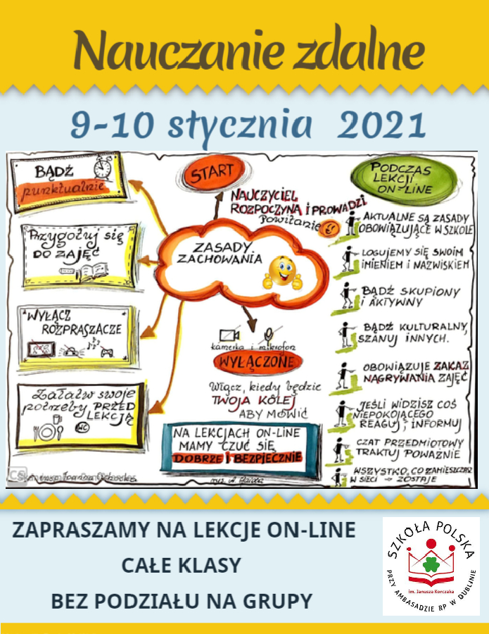 Zapraszamy CAŁE klasy na lekcje zdalne od 9-10 stycznia 2021