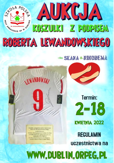 Aukcja koszulki z podpisem Roberta Lewnadowskiego dla Sena i Nikodema