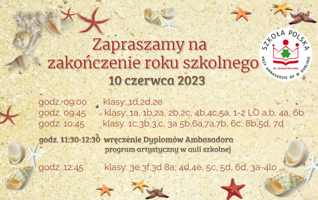 Zakończnie roku szkolnego – program