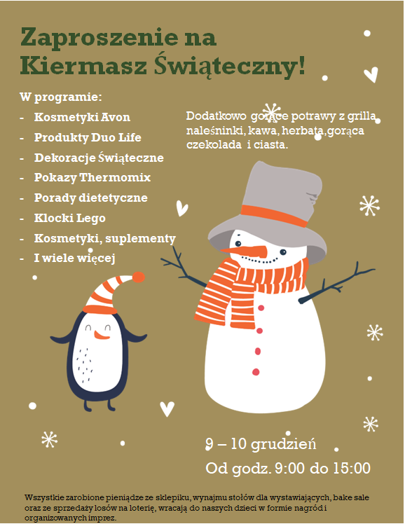 Zaproszenie na Kiermasz Świąteczny w naszej szkole