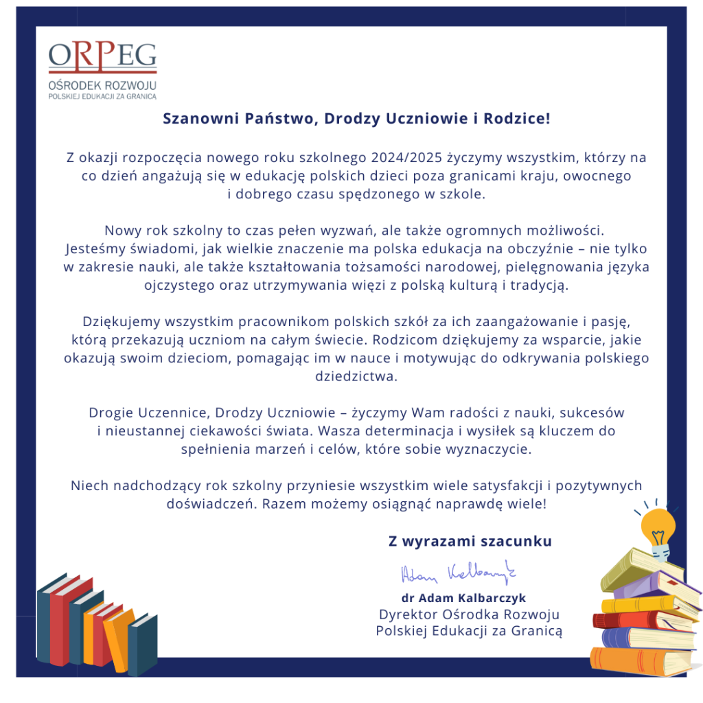 Życzenia Dyrektora ORPEG na nowy rok szkolny